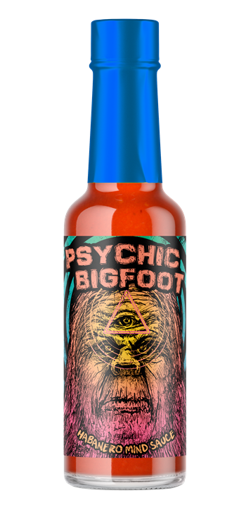 A bottle of Psychic Bigfoot Habanero Mind Sauce